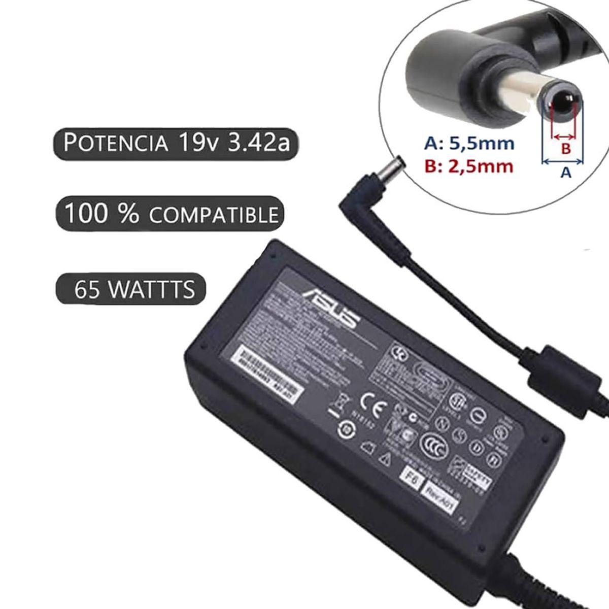 GENERICO - CARGADOR COMPATIBLE ASUS 19V 342A 65W - 55×25 MM