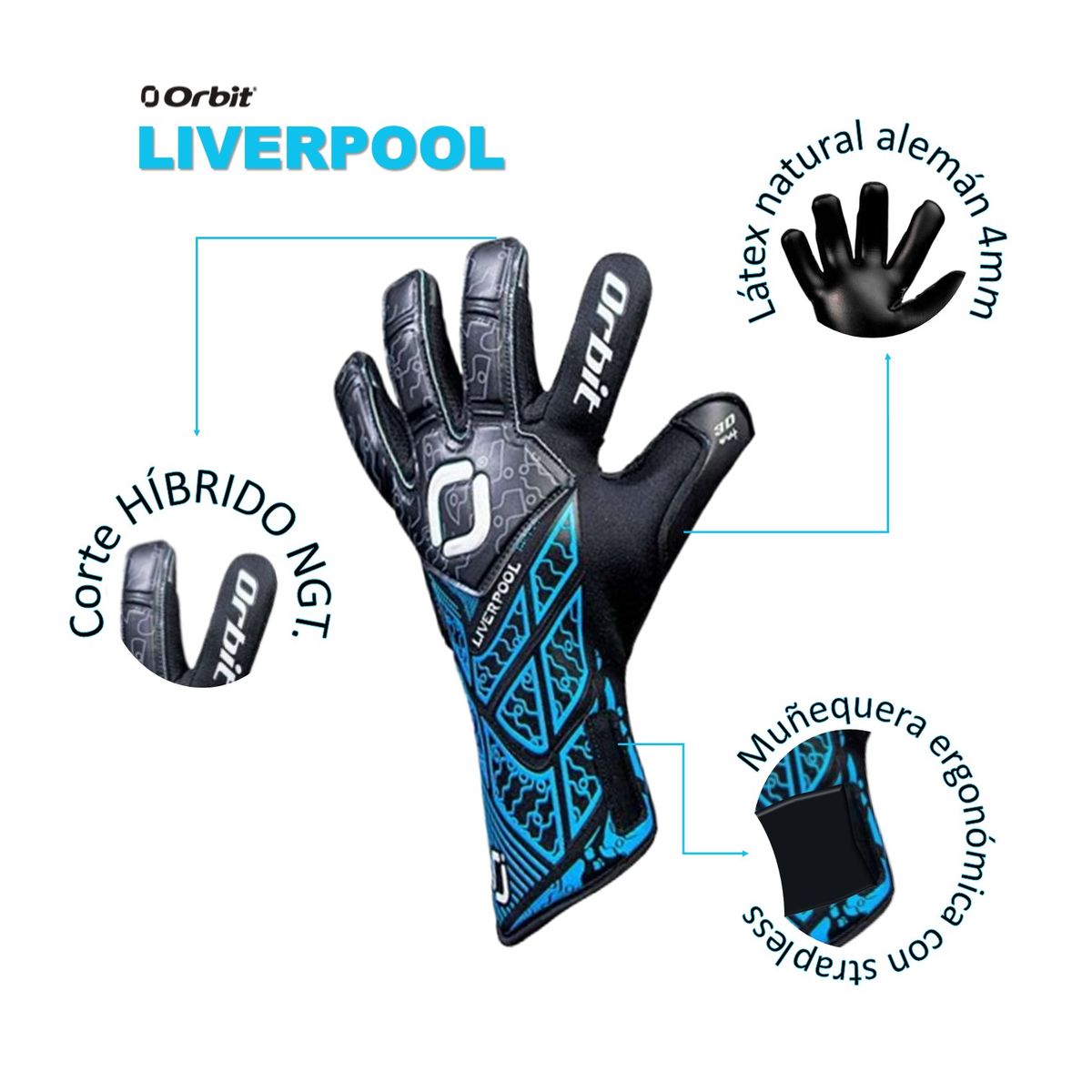 ORBIT - GUANTES DE ARQUERO PORTERO FÚTBOL MODELO LIVERPOOL ORBIT ADULTO AZUL