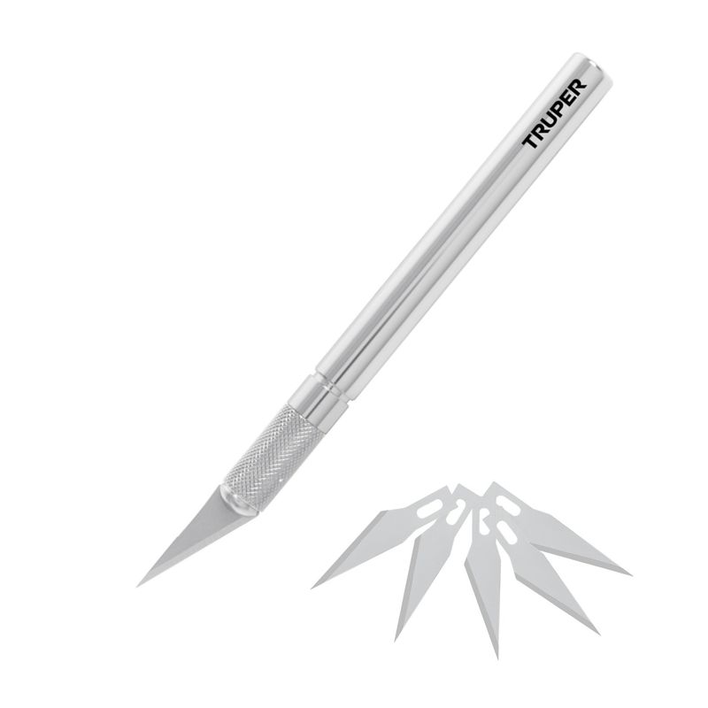 TRUPER - Cutter cuchilla exacto profesional con 6 cuchillas de acero, TRUPER