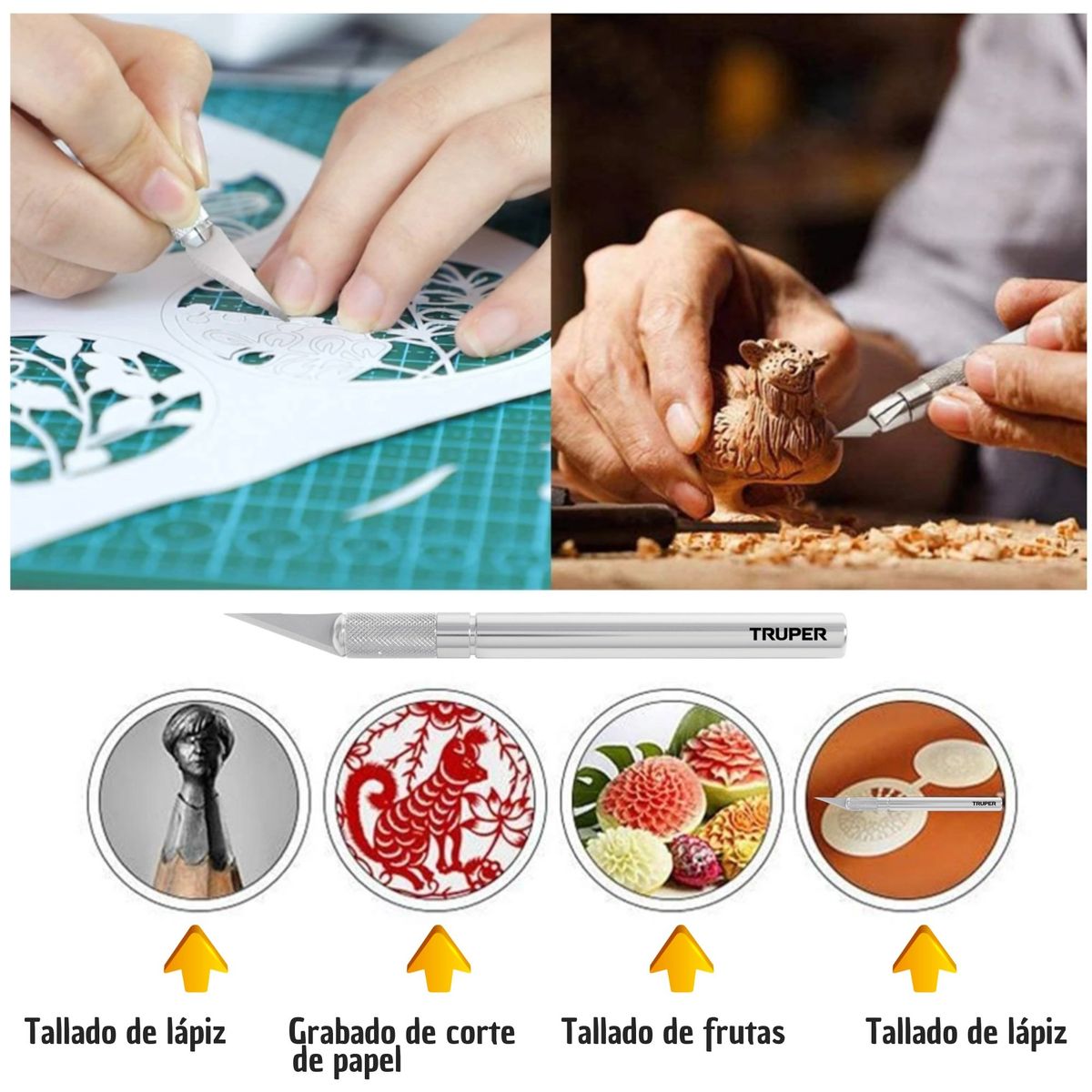 TRUPER - Cutter cuchilla exacto profesional con 6 cuchillas de acero, TRUPER