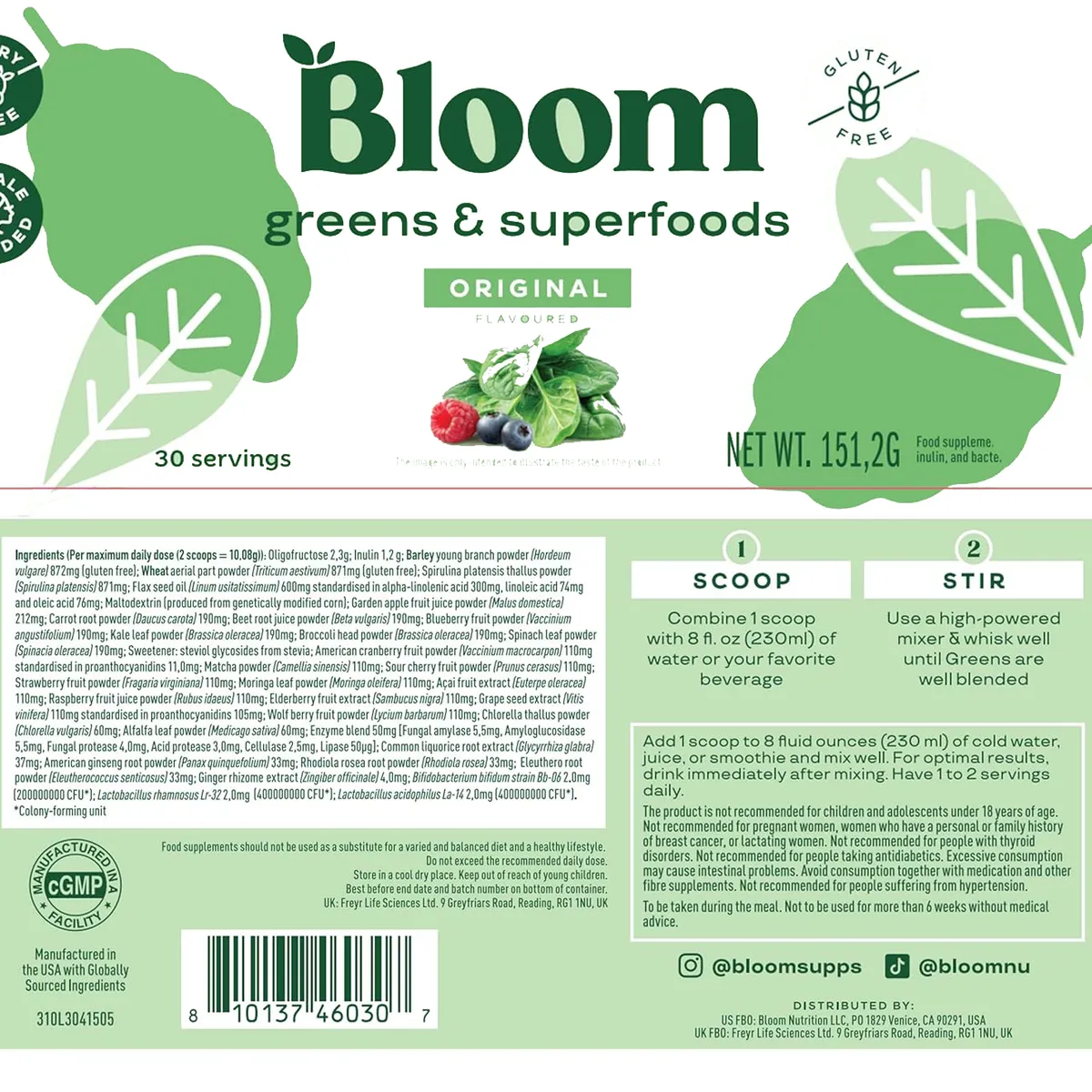BLOOM - Bloom Greens Superfood Sabor Original 5.3 OZ