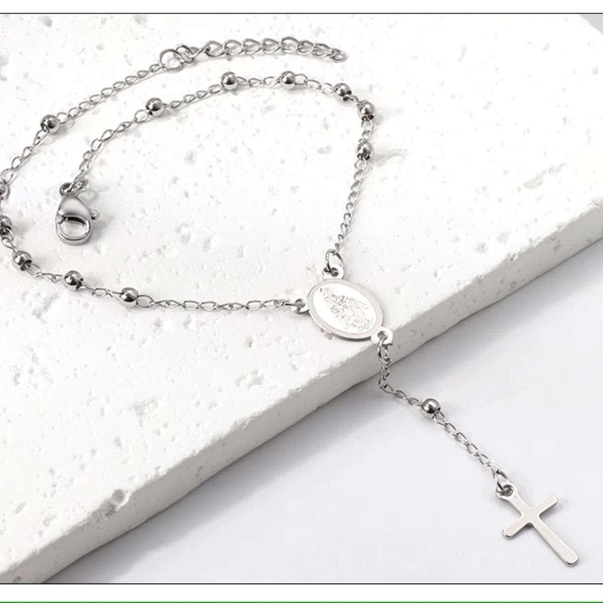 OEM - Pulsera Rosario Mujer en fino Acero Inoxidable Comunion x SAN VALENTIN