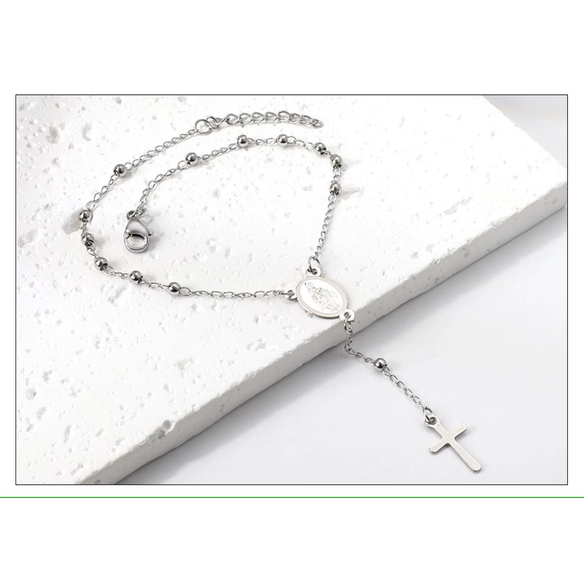 OEM - Pulsera Rosario Mujer en fino Acero Inoxidable Comunion x SAN VALENTIN