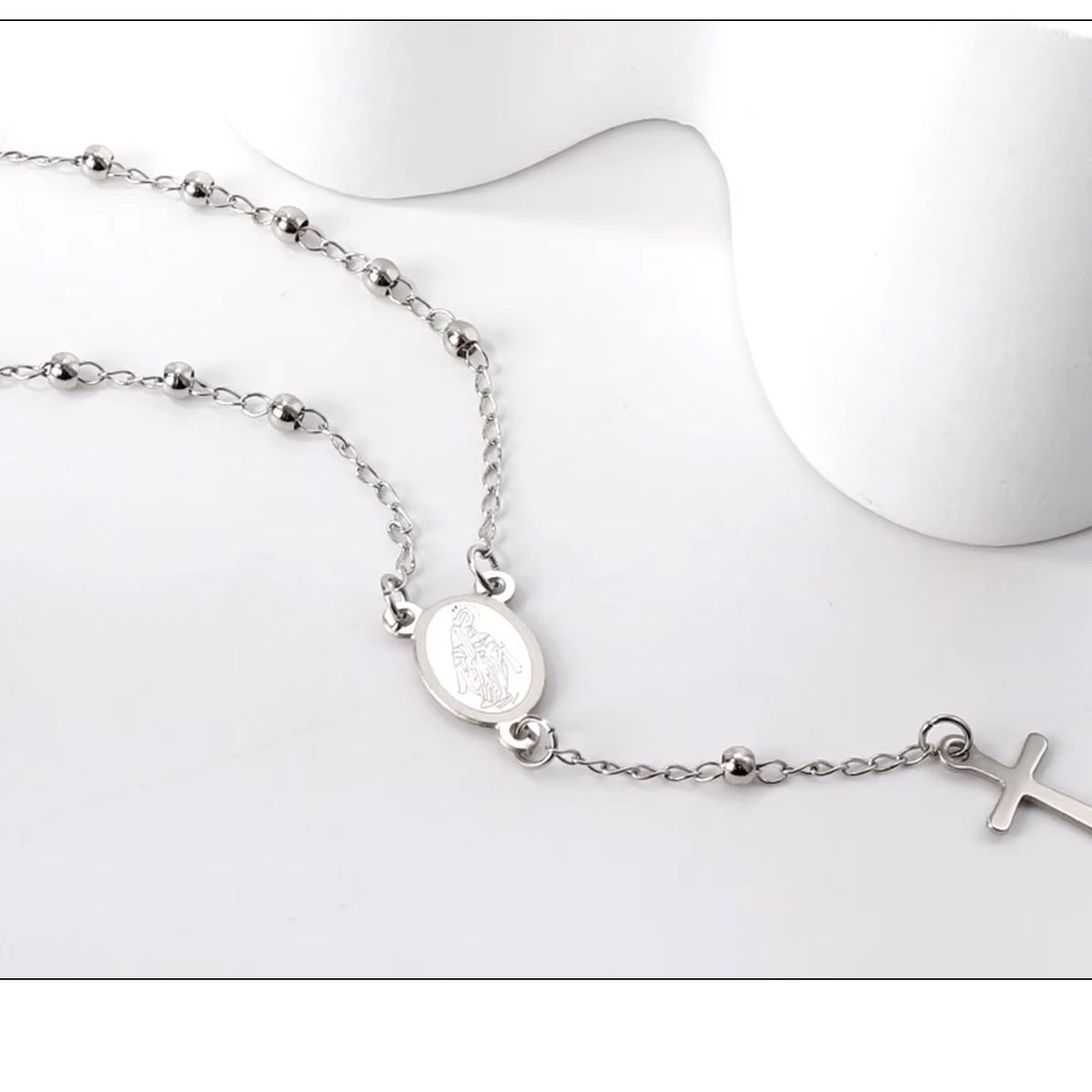 OEM - Pulsera Rosario Mujer en fino Acero Inoxidable Comunion x SAN VALENTIN