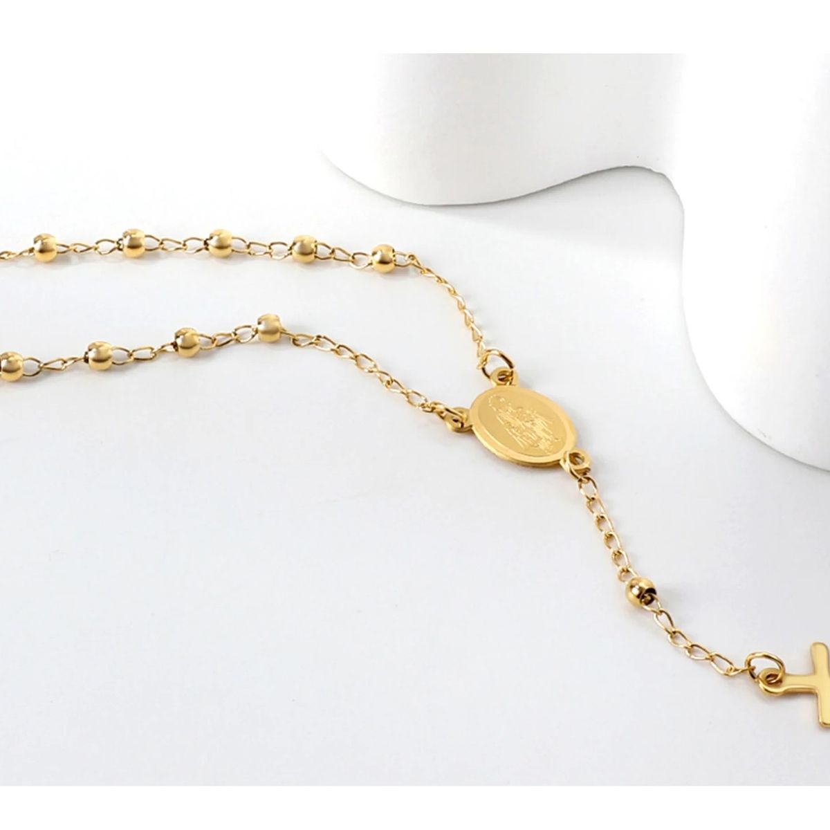 OEM - Pulsera Rosario Mujer en fino Acero Inoxidable Comunion x SAN VALENTIN