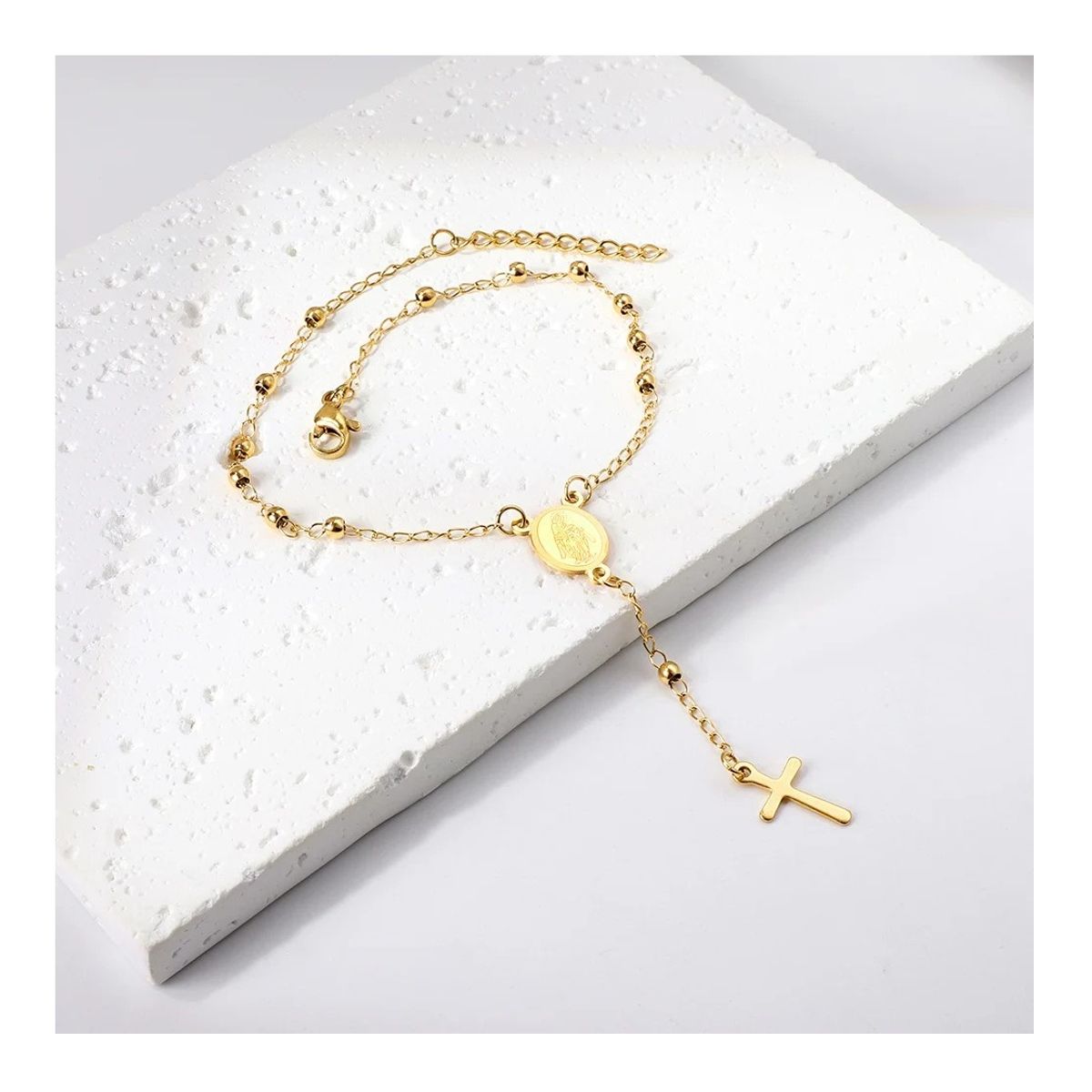 OEM - Pulsera Rosario Mujer en fino Acero Inoxidable Comunion x SAN VALENTIN