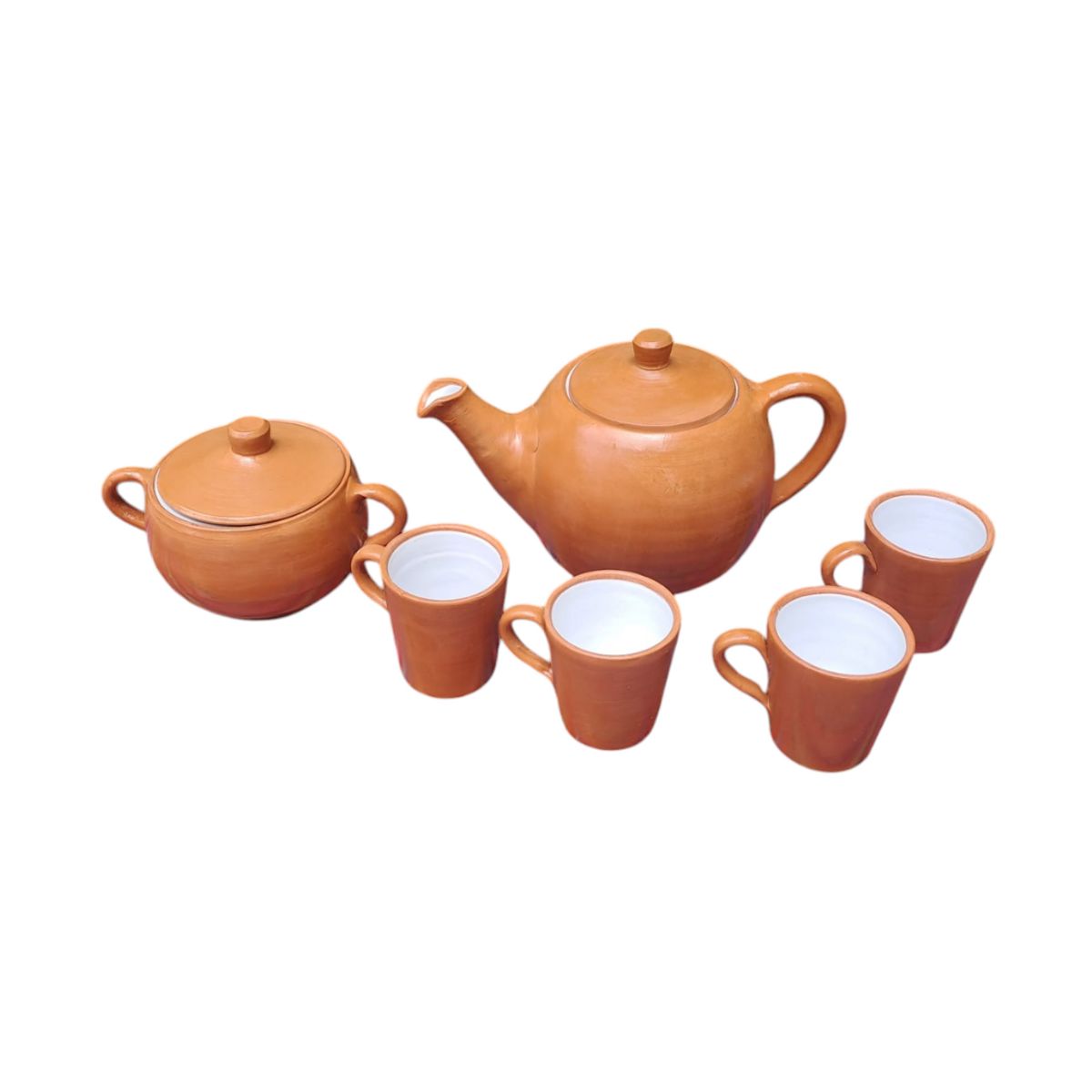 ACHALLAY ARTESANIA DE BARRO - Set Artesanal de Desayuno Tetera Tacitas y Azucarero