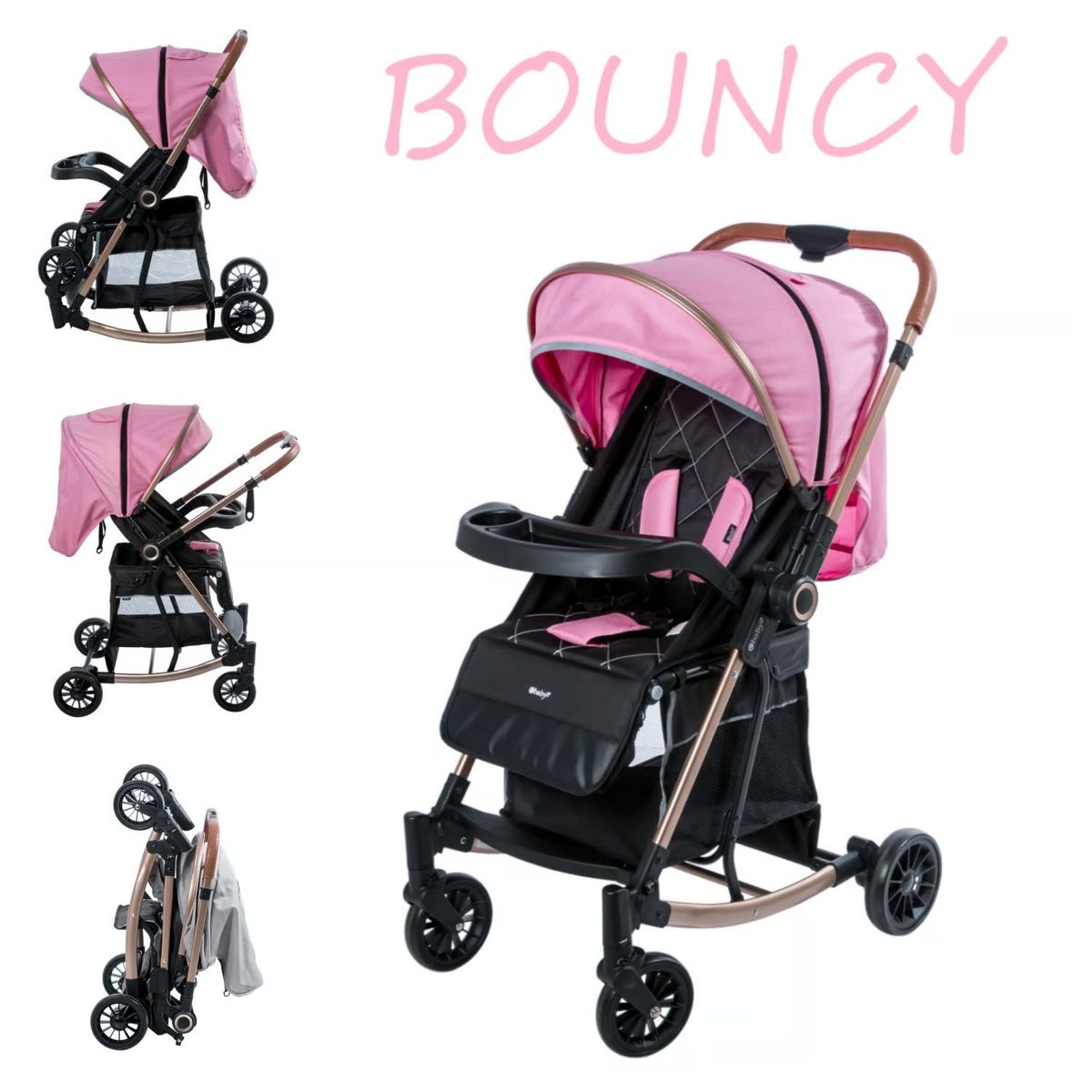 EBABY - Coche Mecedora Reversible BOUNCY EB116 -Rosado