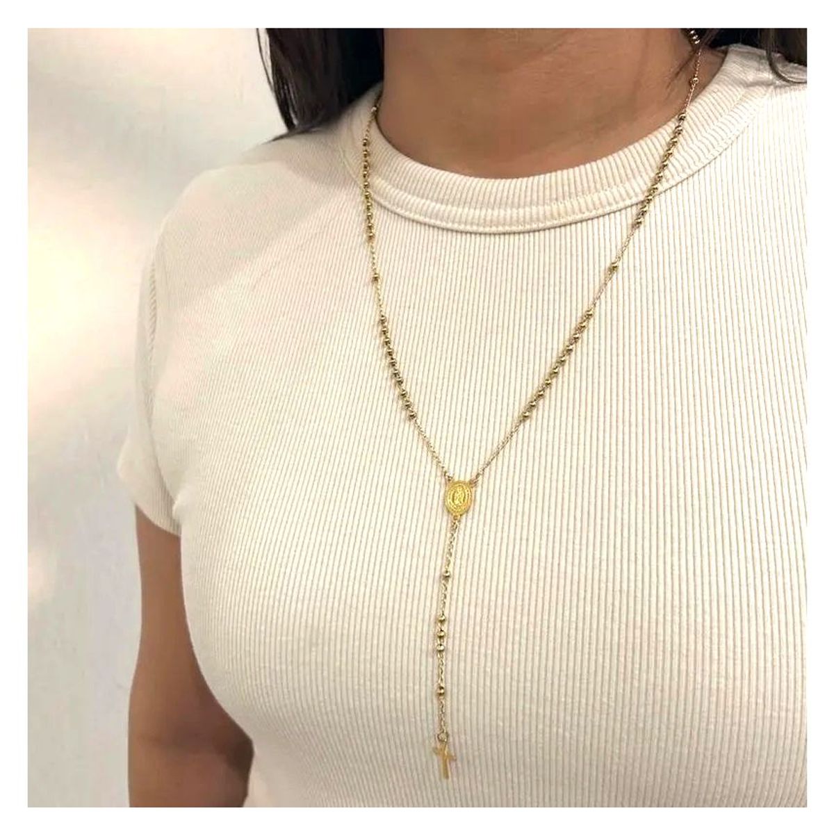 OEM - Collar Rosario Mujer Fino Acero Inoxidable Regala x SAN VALENTIN