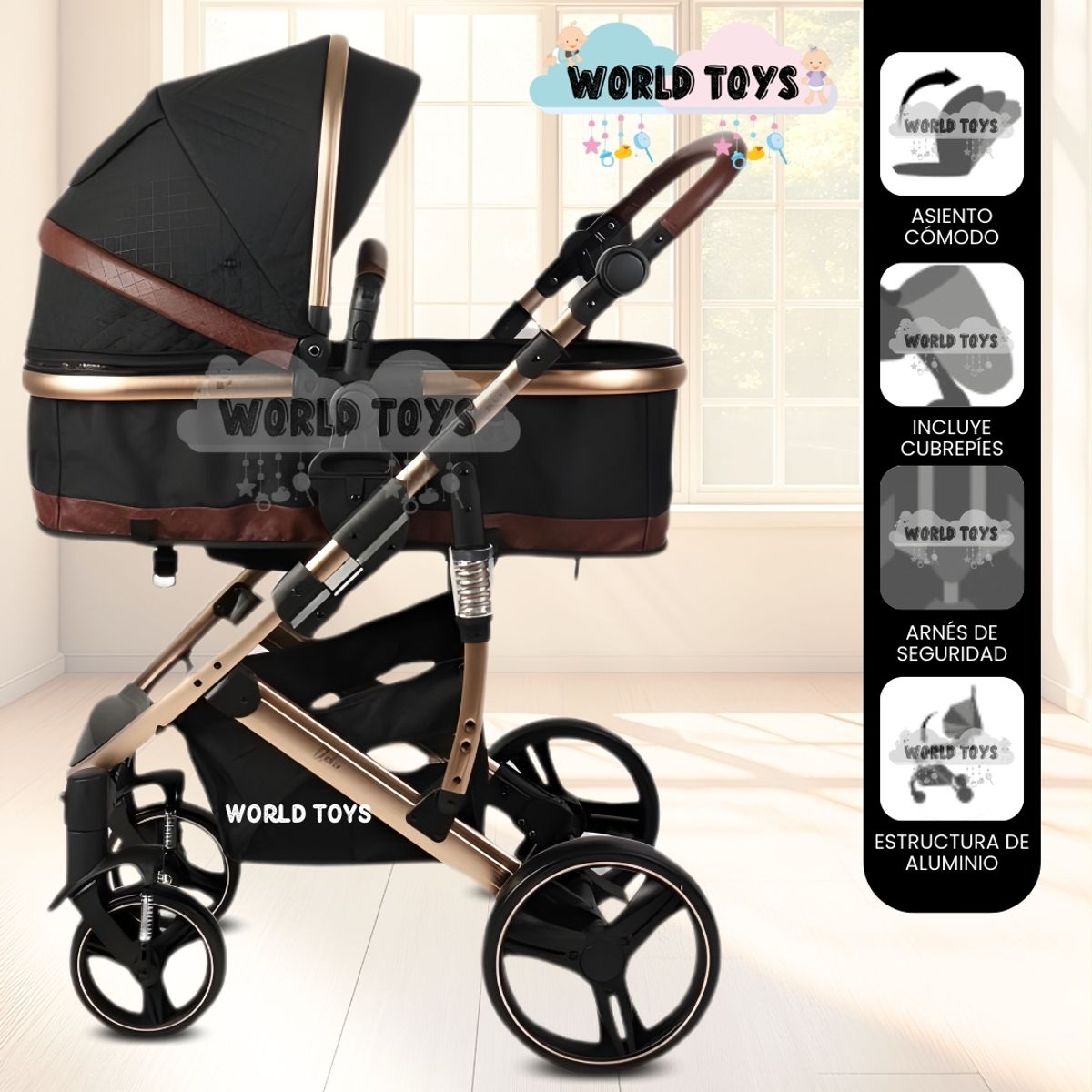 BABY - Coche Moisés de Lujo «HIREON» Black