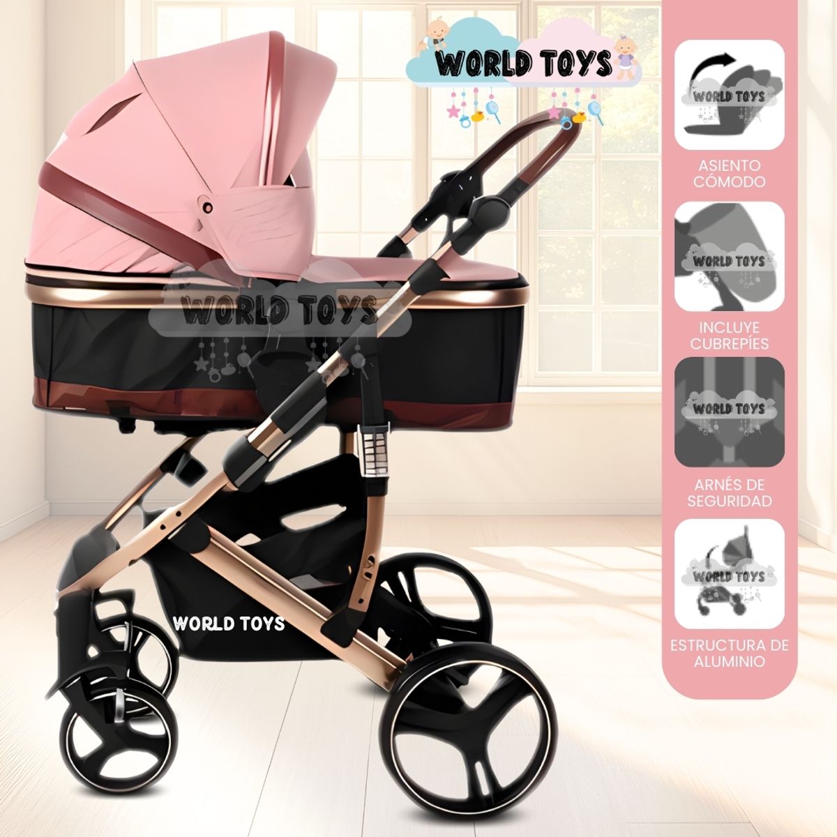 BABY - Coche Moisés de Lujo «HIREON» Pink