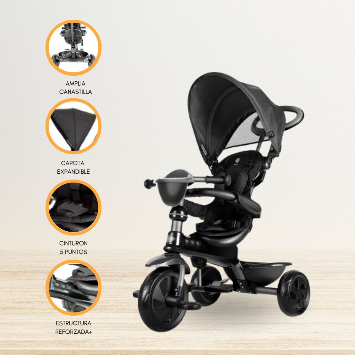 GENERICO - Triciclo Guiador 4 en 1 para Niños «COSY» Black