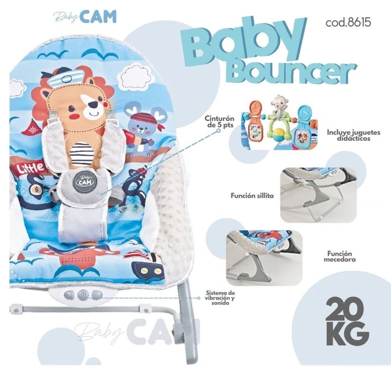 CAM - Silla Mecedora Musical Vibradora Soporta 20kg CAM CELESTE