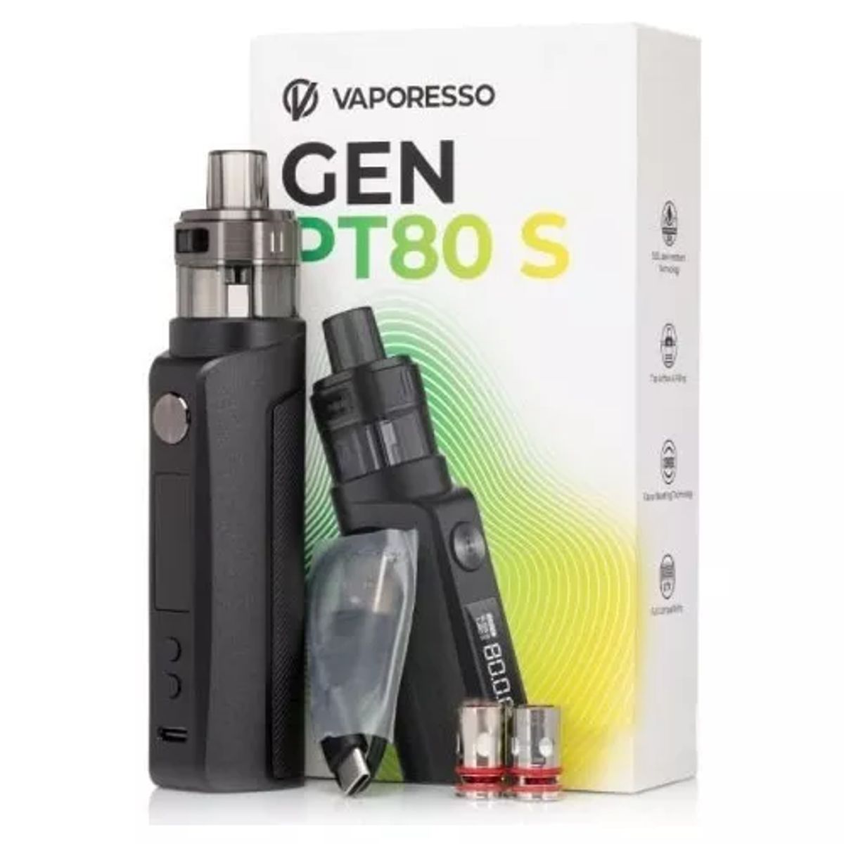 VAPORESSO - Vaporesso GEN PT80 S, Kit 80W, 4.5 ML X Tanque - DARK BLACK