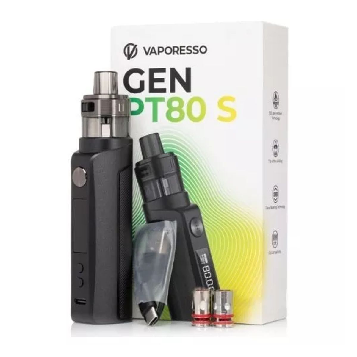 VAPORESSO - Vaporesso GEN PT80 S, Kit 80W, 4.5 ML X Tanque - DARK BLACK