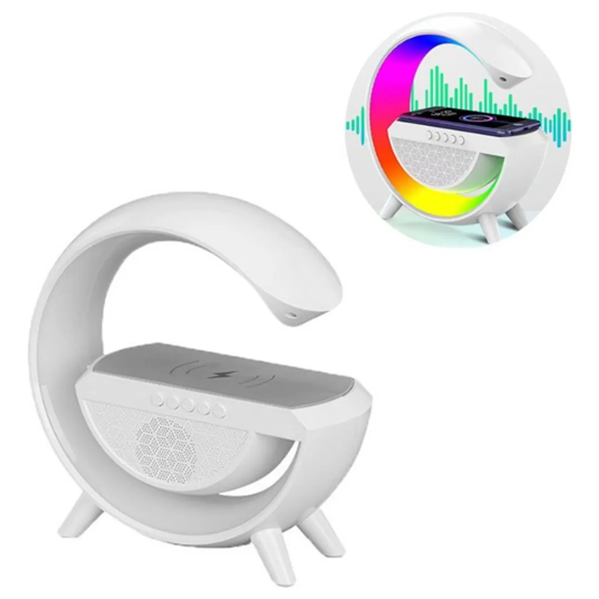 SEISA - CARGADOR 3 EN 1 DE CARGA INALAMBRICA CON BLUETOOTH Y ALTAVOZ RGB