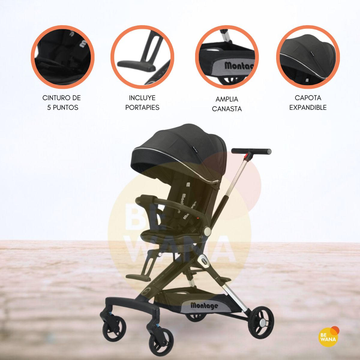 CUZKA - Coche Deportivo para Bebé «MONTAGE» Black