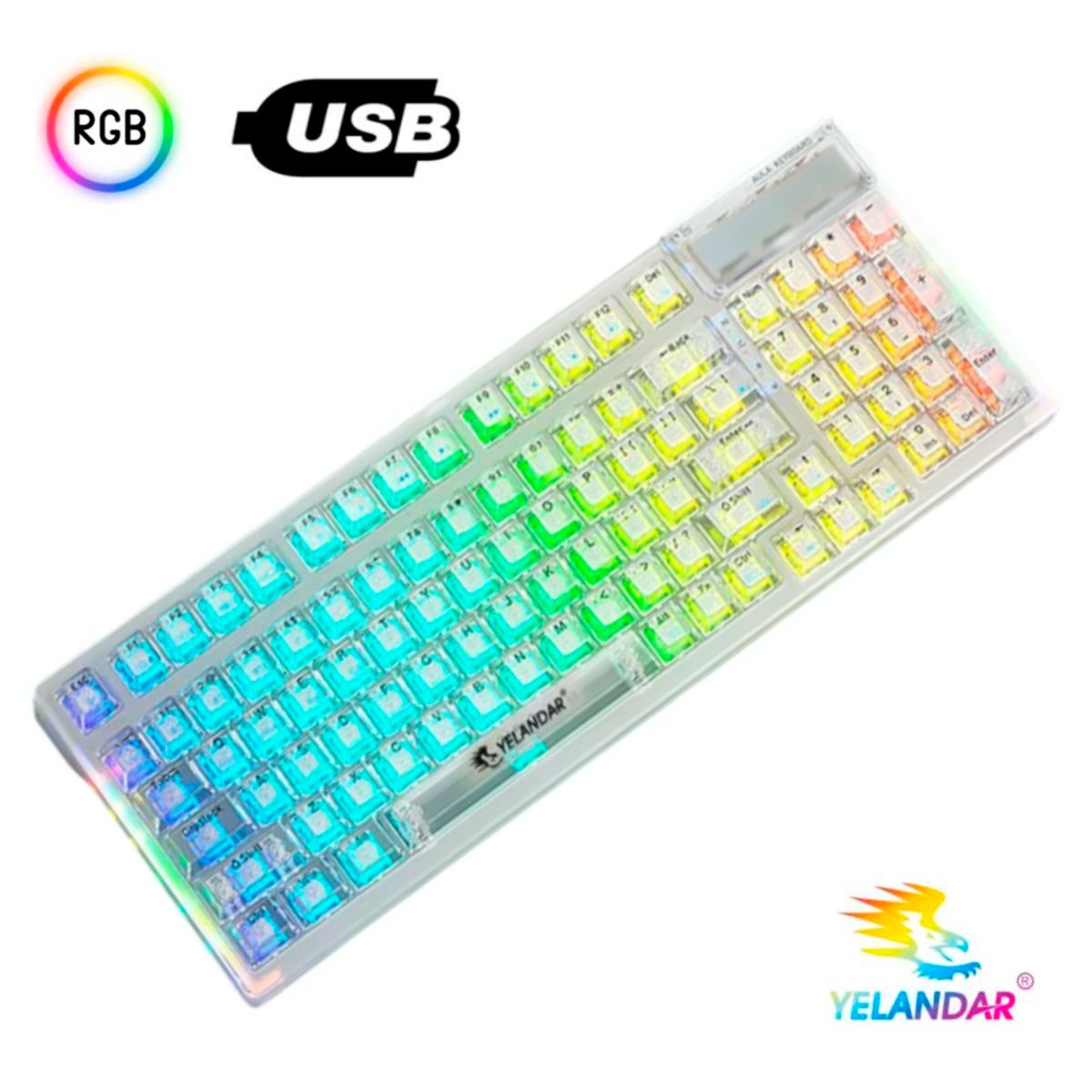 SEISA - Teclado RGB Transparente Teclados de Computadora PC Laptop Gamer USB