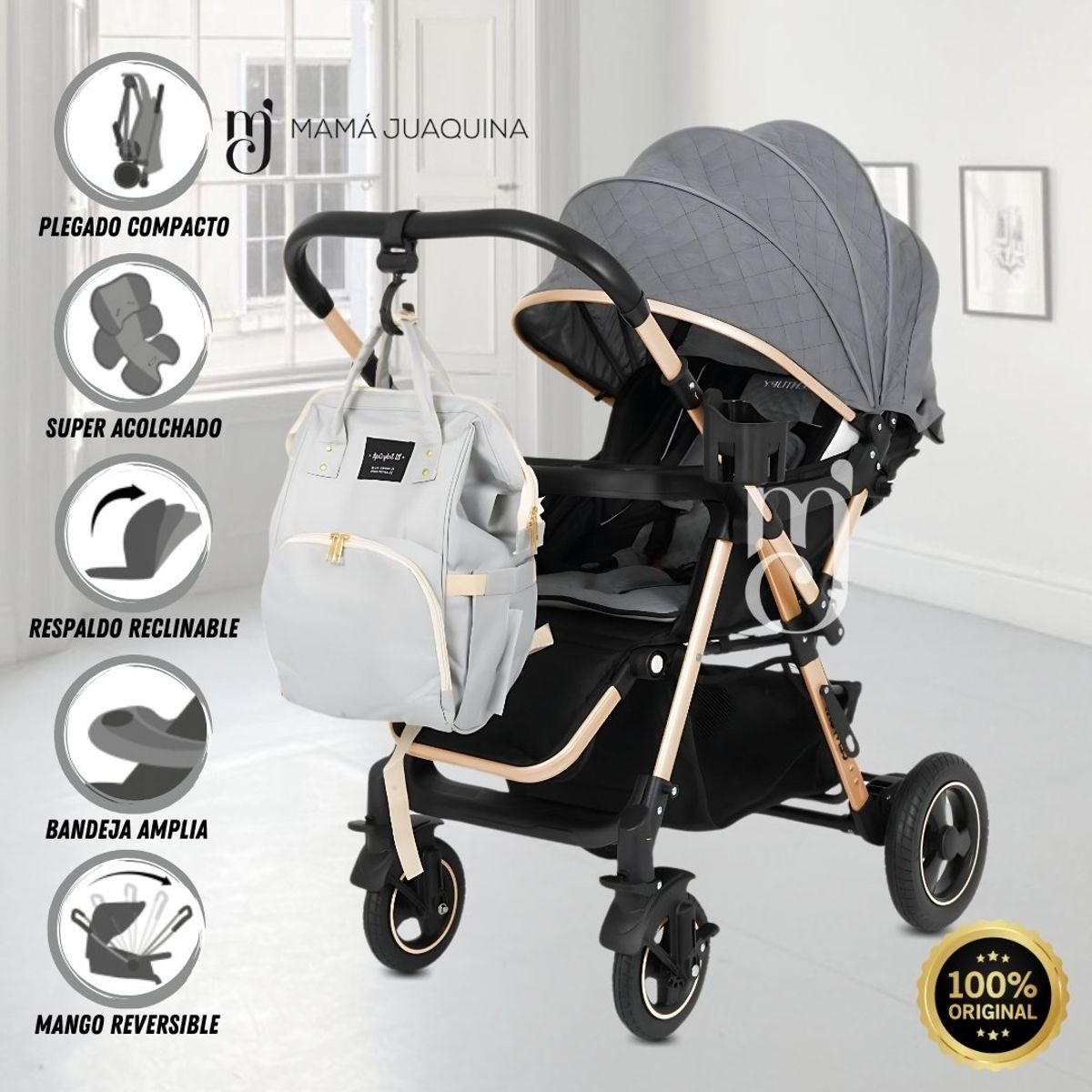 BABY - Coche Cuna Moisés de Lujo «PRAILINE» Gray