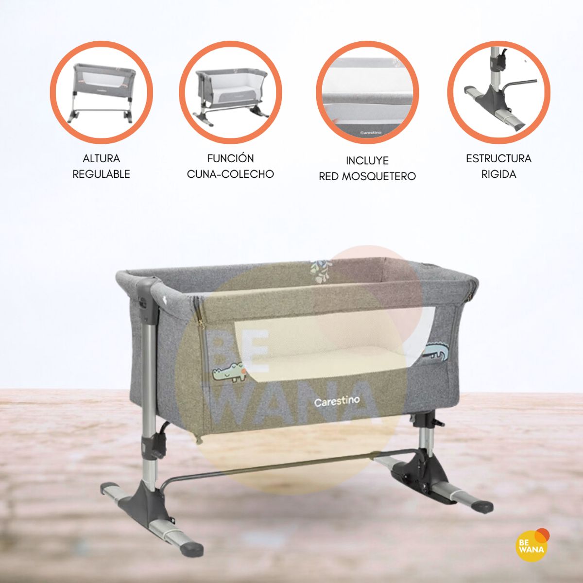 CARESTINO - Cuna Colecho para Bebé «MADISON» Gris