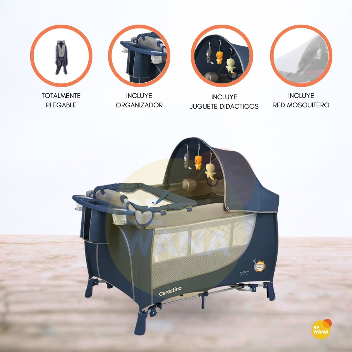 CARESTINO - Cuna Corral Plegable para Bebé «MARSELLA» Blue