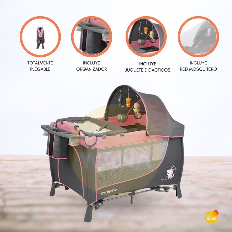 CARESTINO - Cuna Corral Plegable para Bebé «MARSELLA» Pink
