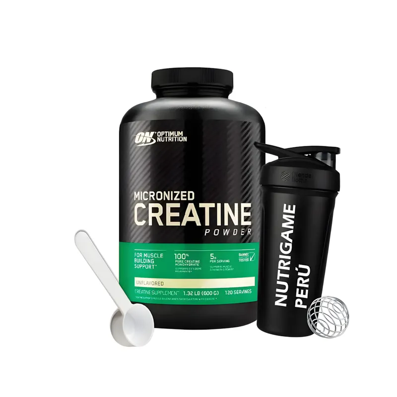 OPTIMUN NUTRITION - Creatina Monohidratada ON 600 Gr + Shaker +Scoop - Tienda Fisica