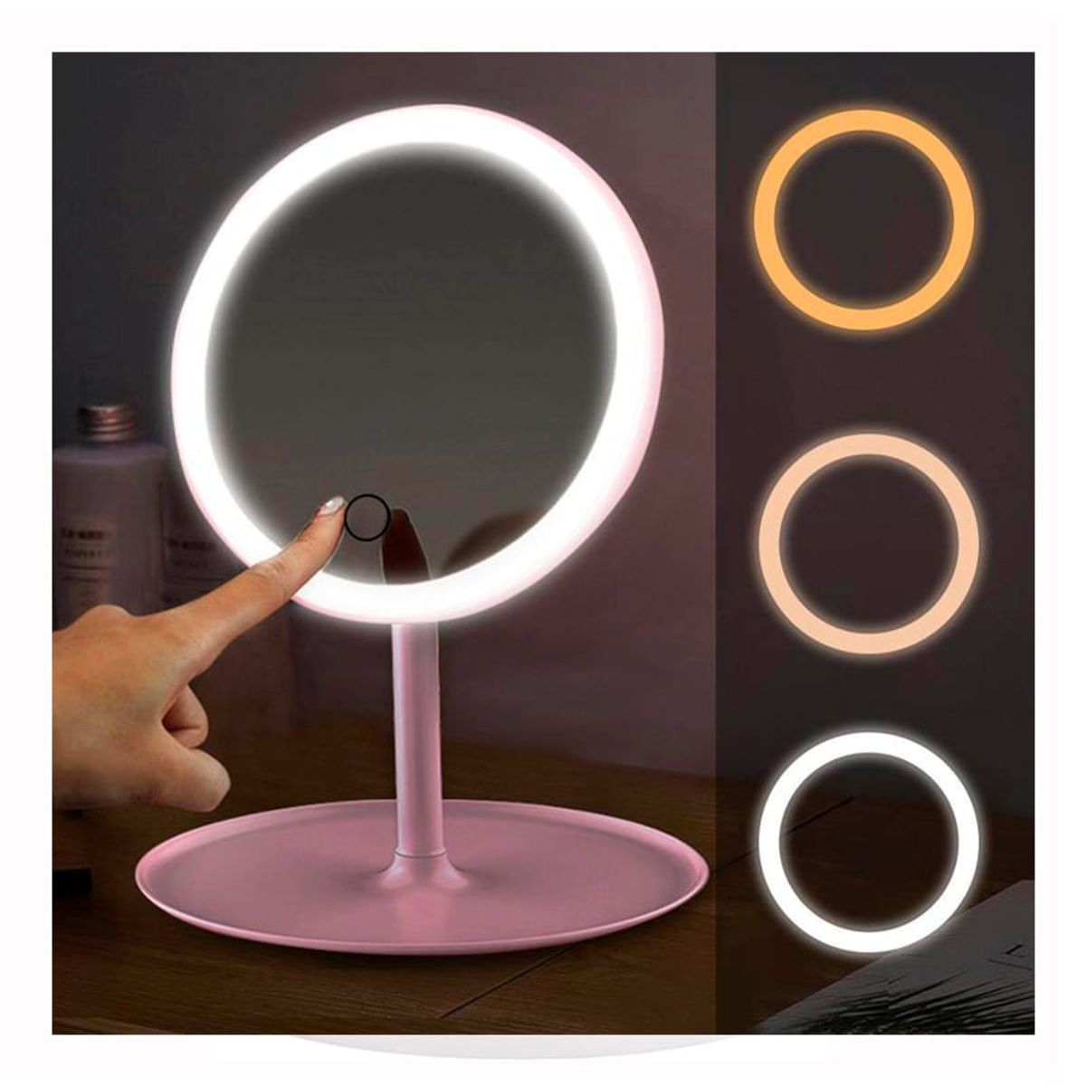 SEISA - Espejo para Maquillaje con Luz LED Redondo con Encendido táctil