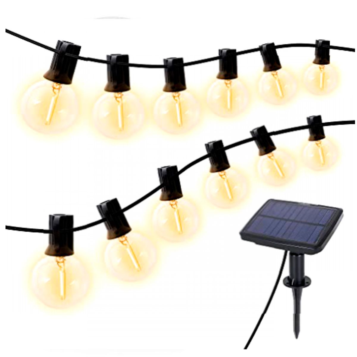 SEISA - Guirnalda Vintage Para Exterior - Carga Solar - 25 focos en 15 metros
