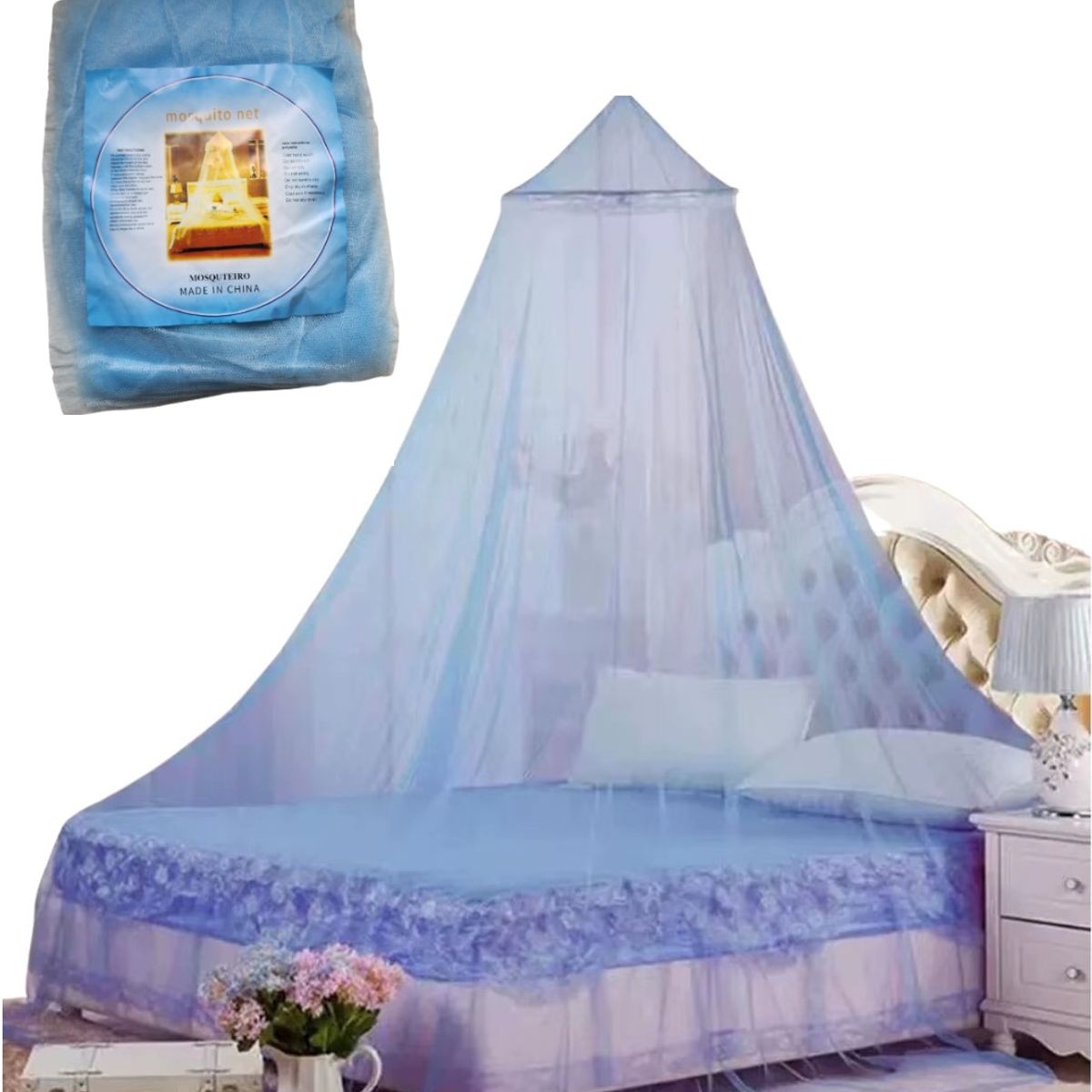 GENERICO - Malla Mosquitera cortina para cama tipo cúpula Celeste