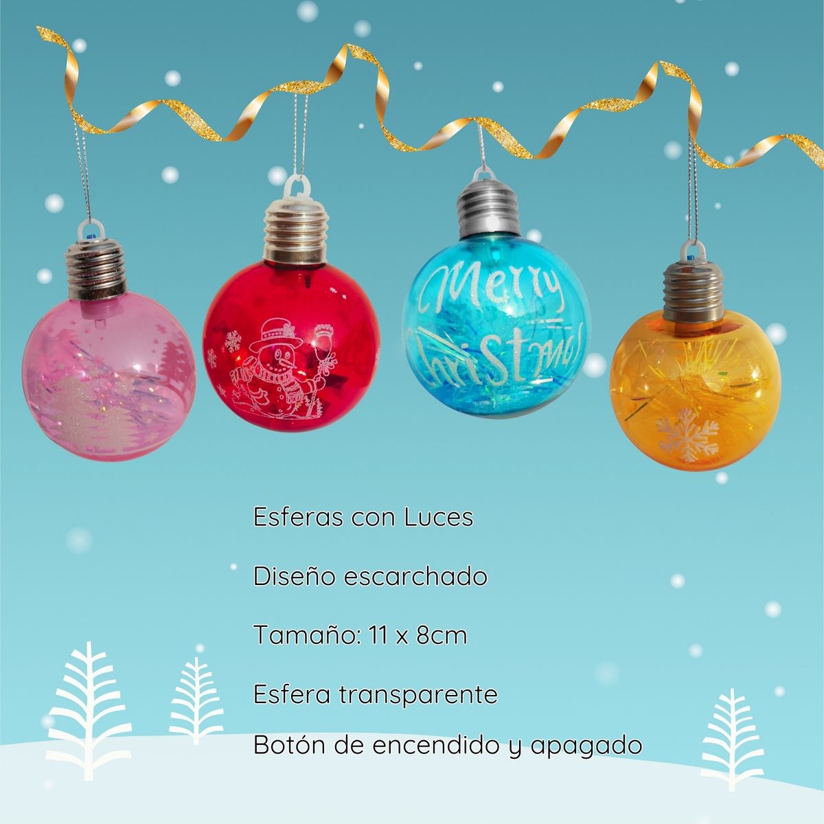 PENTHA - Bolas Navideñas de Colores Transparentes con Luces 8cm Set x18-