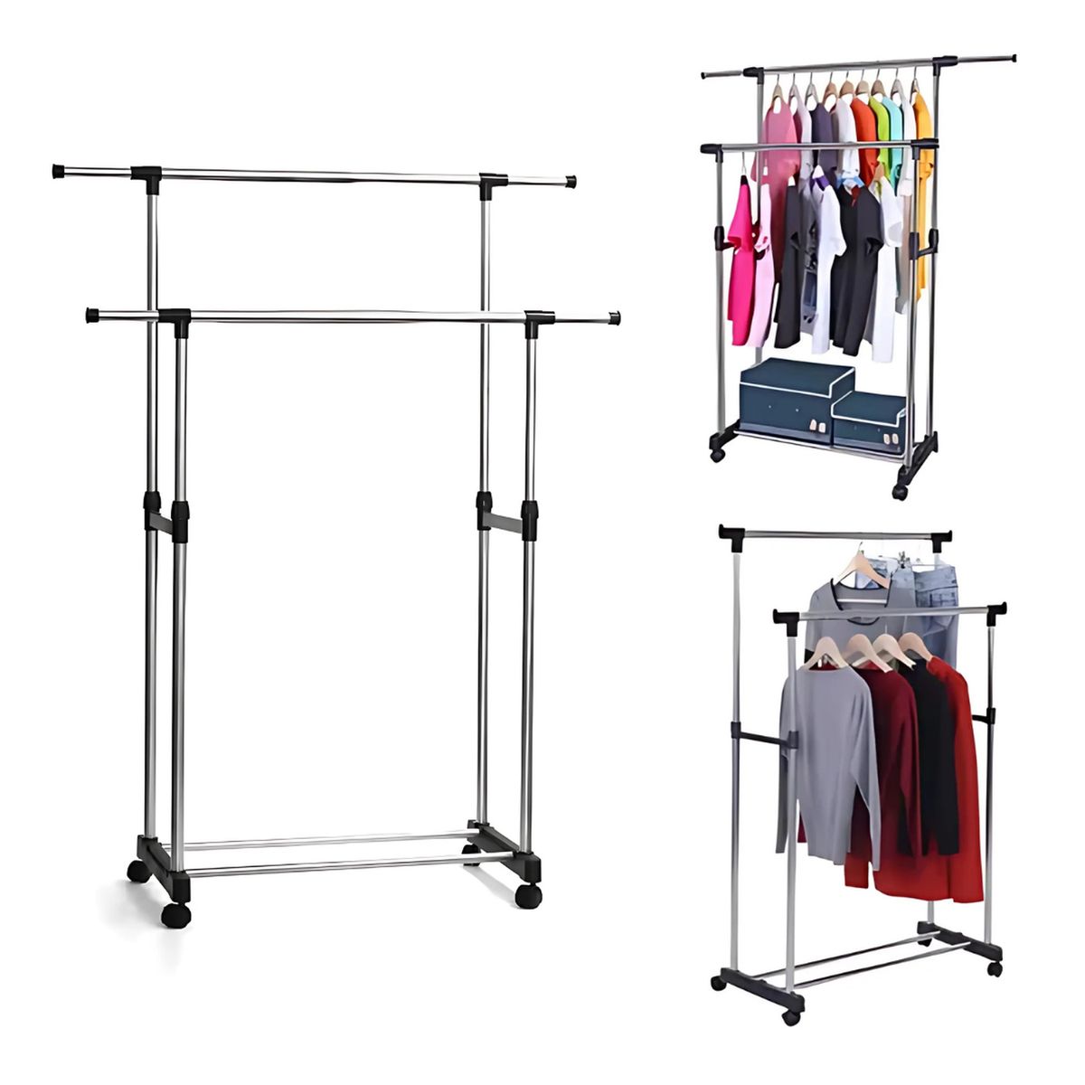 GENERICO - Colgador de Ropa con Ruedas Doble Organizador Regulable 139x127x37cm