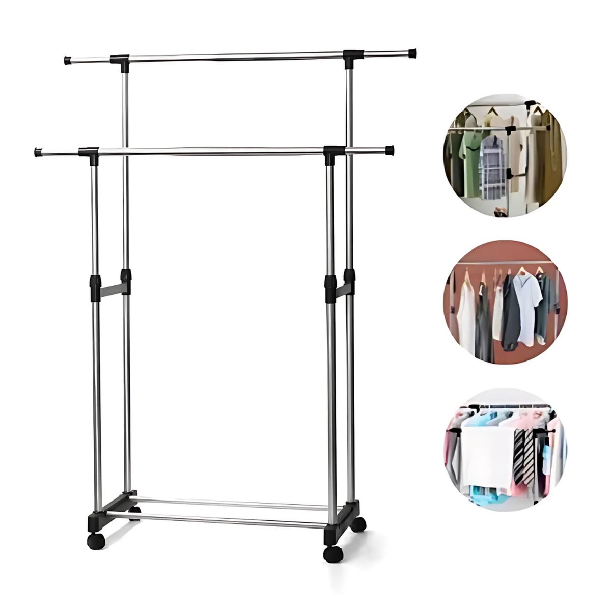 GENERICO - Colgador de Ropa con Ruedas Doble Organizador Regulable 139x127x37cm