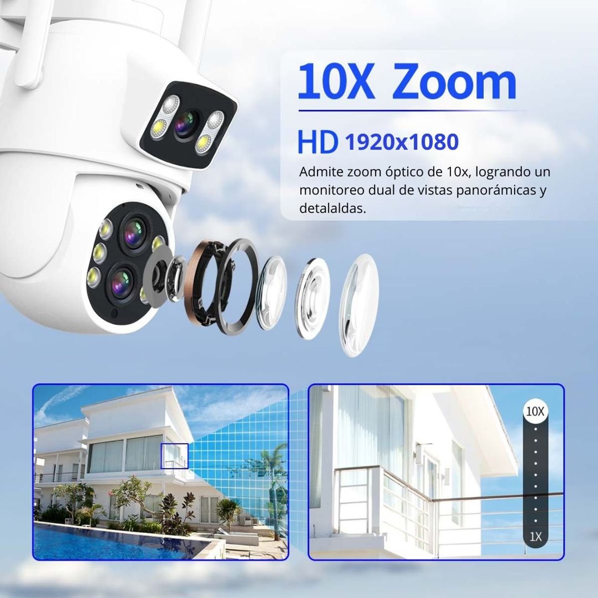 SEISA - Cámara de Seguridad IP Full HD 360° WiFi Doble Lente Zoom 10x SEISA IPCSY9 Negro