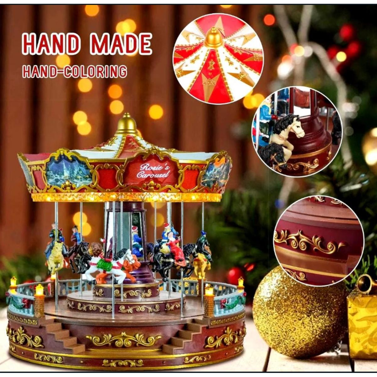 GENERICO - CARRUSEL MUSICAL GRANDE LUMINOSO A PILAS Y CONECTOR USB