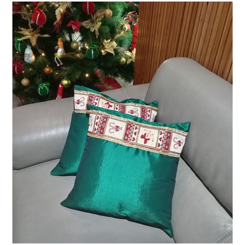 GENERICO - DUO FUNDAS DE COJIN NAVIDEÑO 45 x 45 VERDE  PINO
