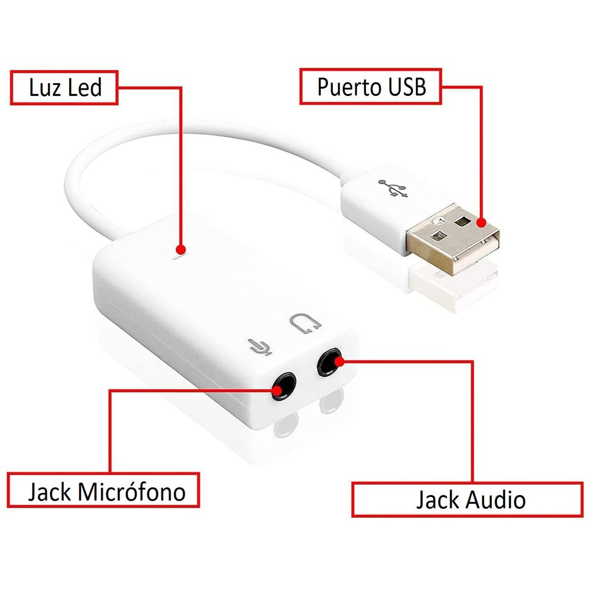 OEM - Adaptador USB 2.0 a Jack 3.5 mm Audio, Parlante y Micrófono