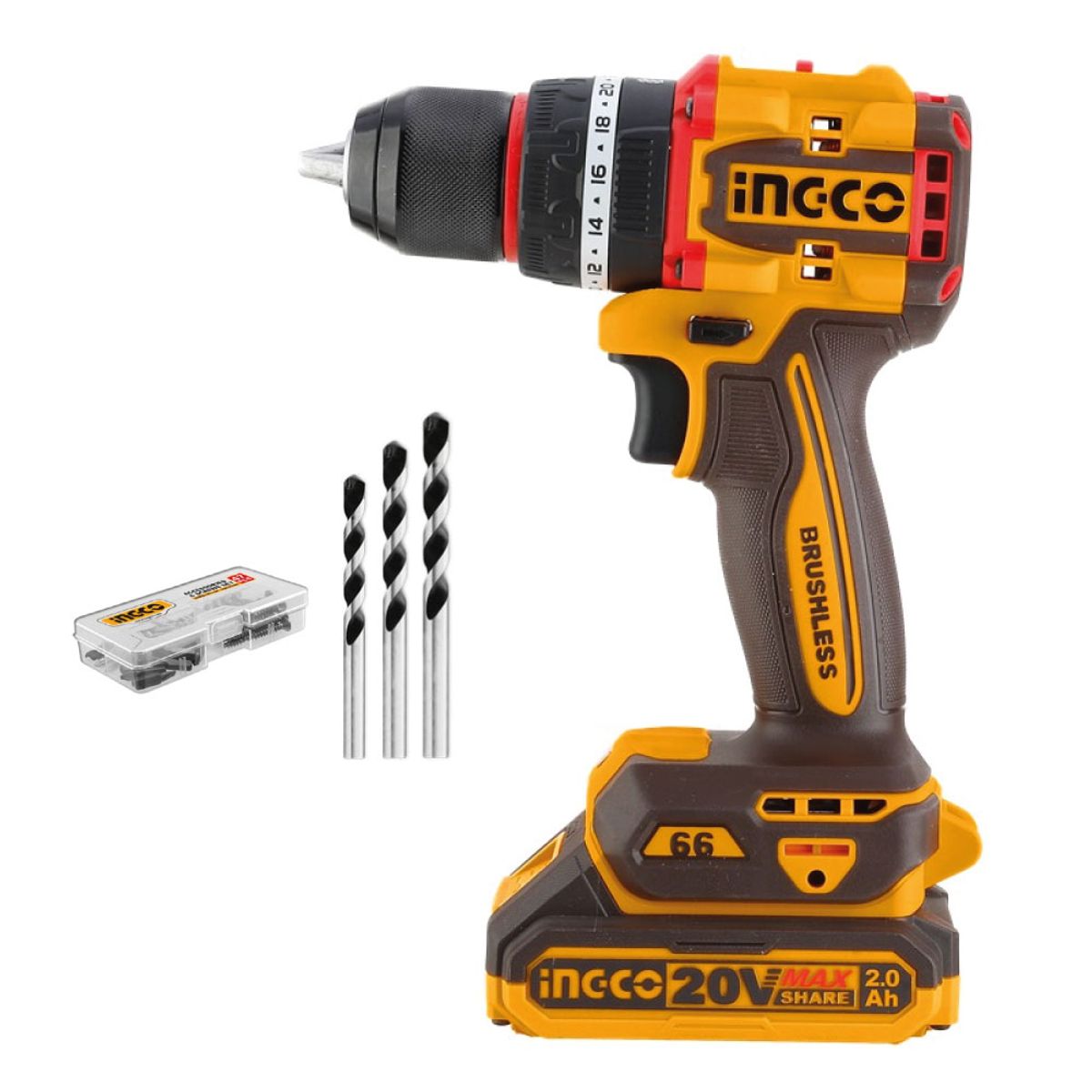 INGCO TOOLS - PERCUTOR BRUSHLESS INGCO 20V 66NM + 2 BATERÍAS 2.0AH CIDLI20668
