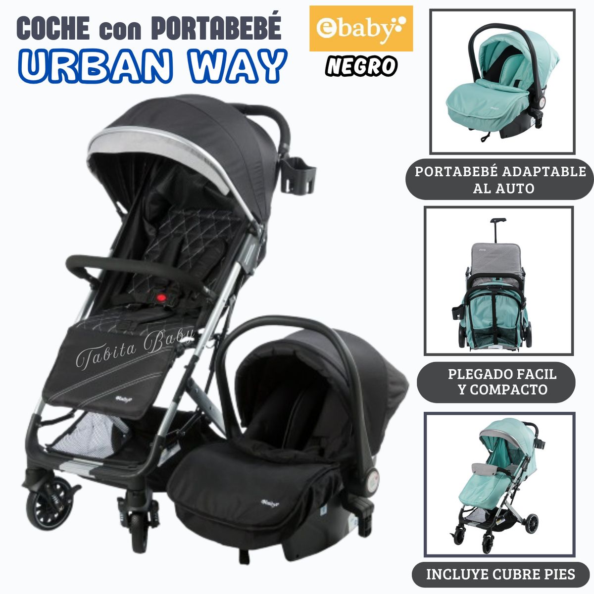 EBABY - Coche Maleta con Portabebé Gris Urban Way