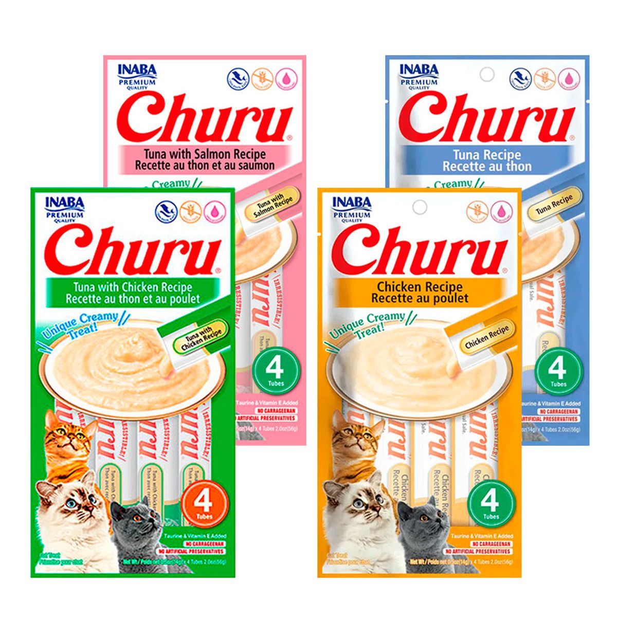 CHURU - Pack x4 Snack Cremoso Gato Churu Varios Sabores 14 gr