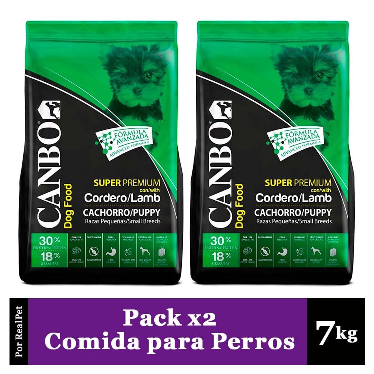 CANBO - Pack x2 Comida Perros Cachorros Pequeños Canbo Cordero 7 kg