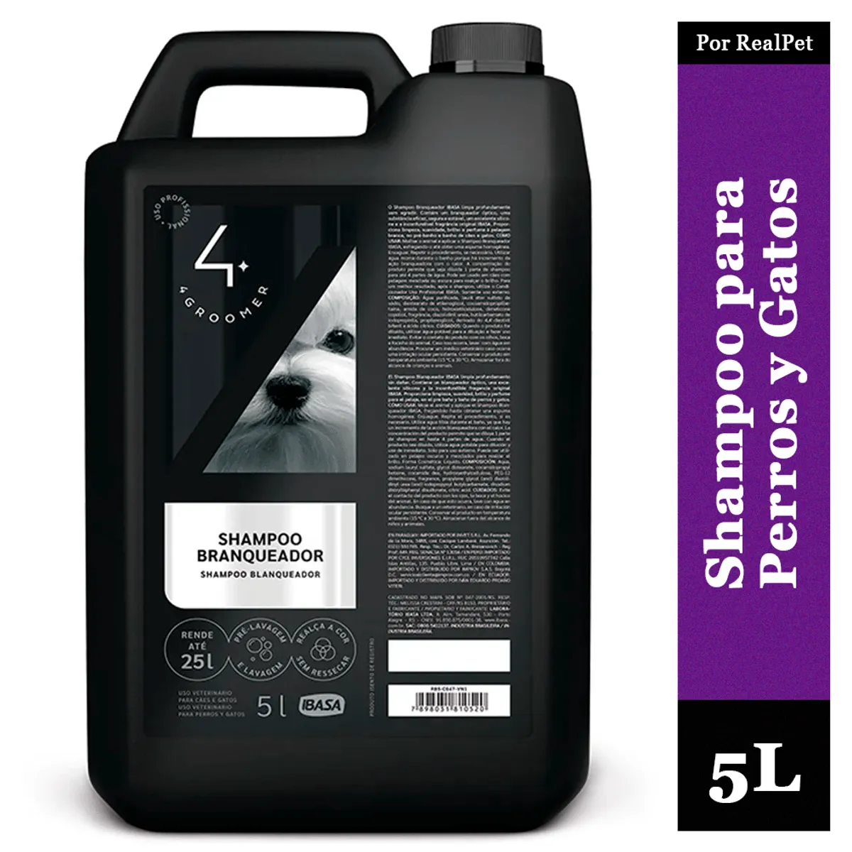 MARCA - Shampoo Blanqueador Ibasa Perros y Gatos 4 Groomer 5L