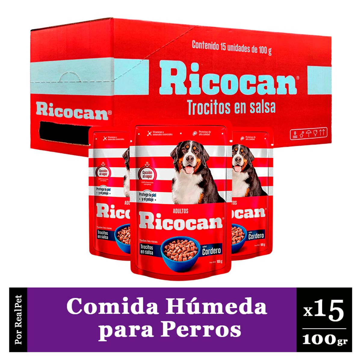 MARCA - Pack Caja x15 Comida Húmeda Perro Ricocan Cordero 100gr