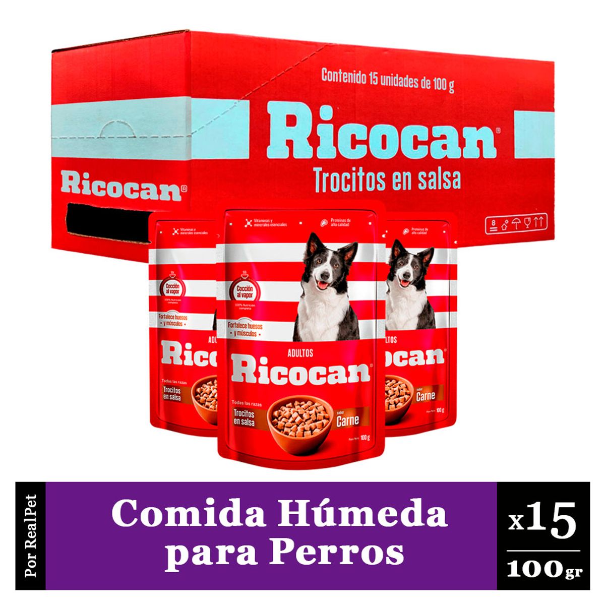 MARCA - Pack Caja x15 Comida Húmeda Perro Ricocan Carne 100gr
