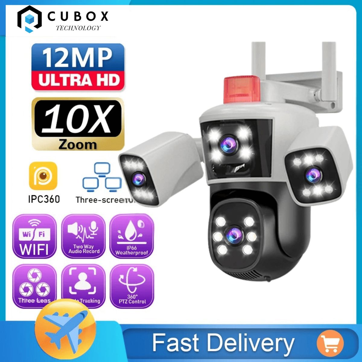 OEM - Camara Ip Wifi PTZ Triple Lente Regulable 360 Exterior Sirenas Alarma