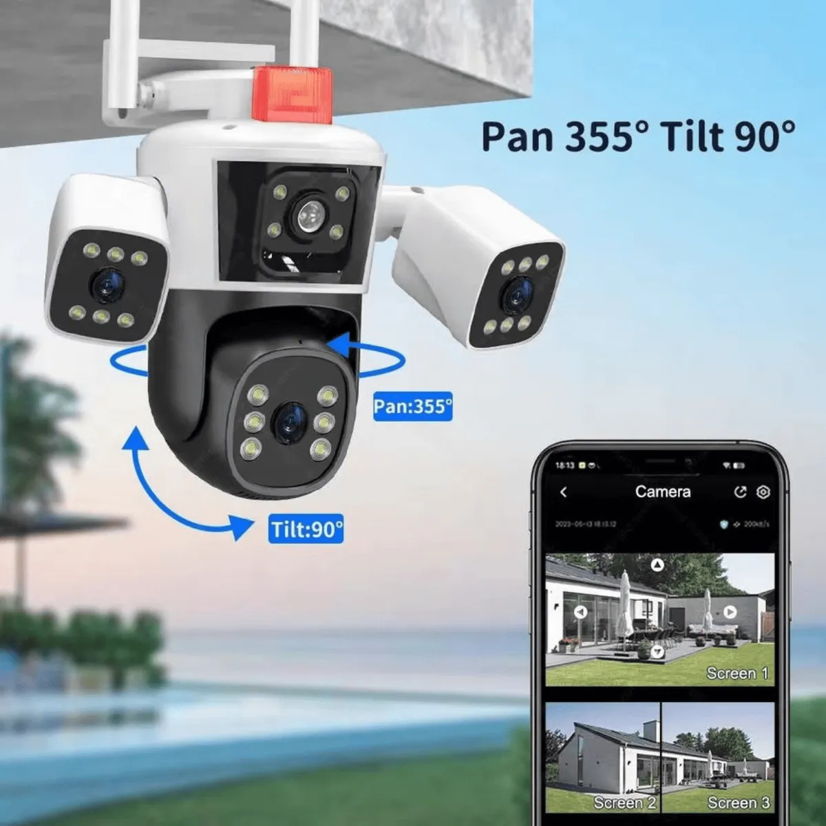 OEM - Camara Ip Wifi PTZ Triple Lente Regulable 360 Exterior Sirenas Alarma