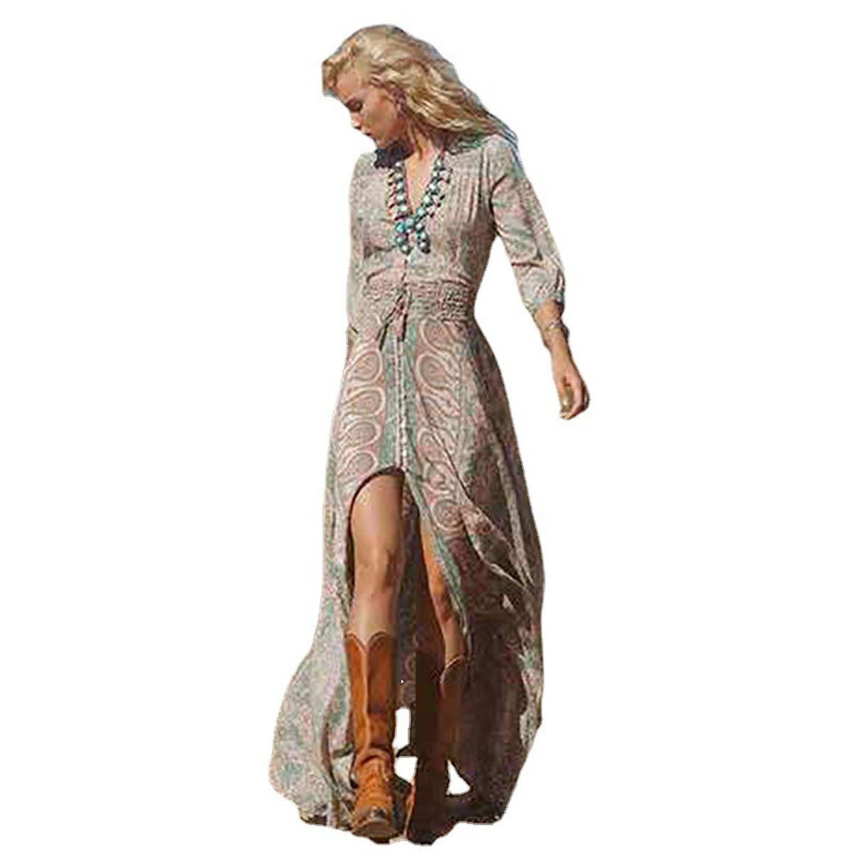 DENISASAA - Vestido de gasa vestido largo bohemio de primavera y verano