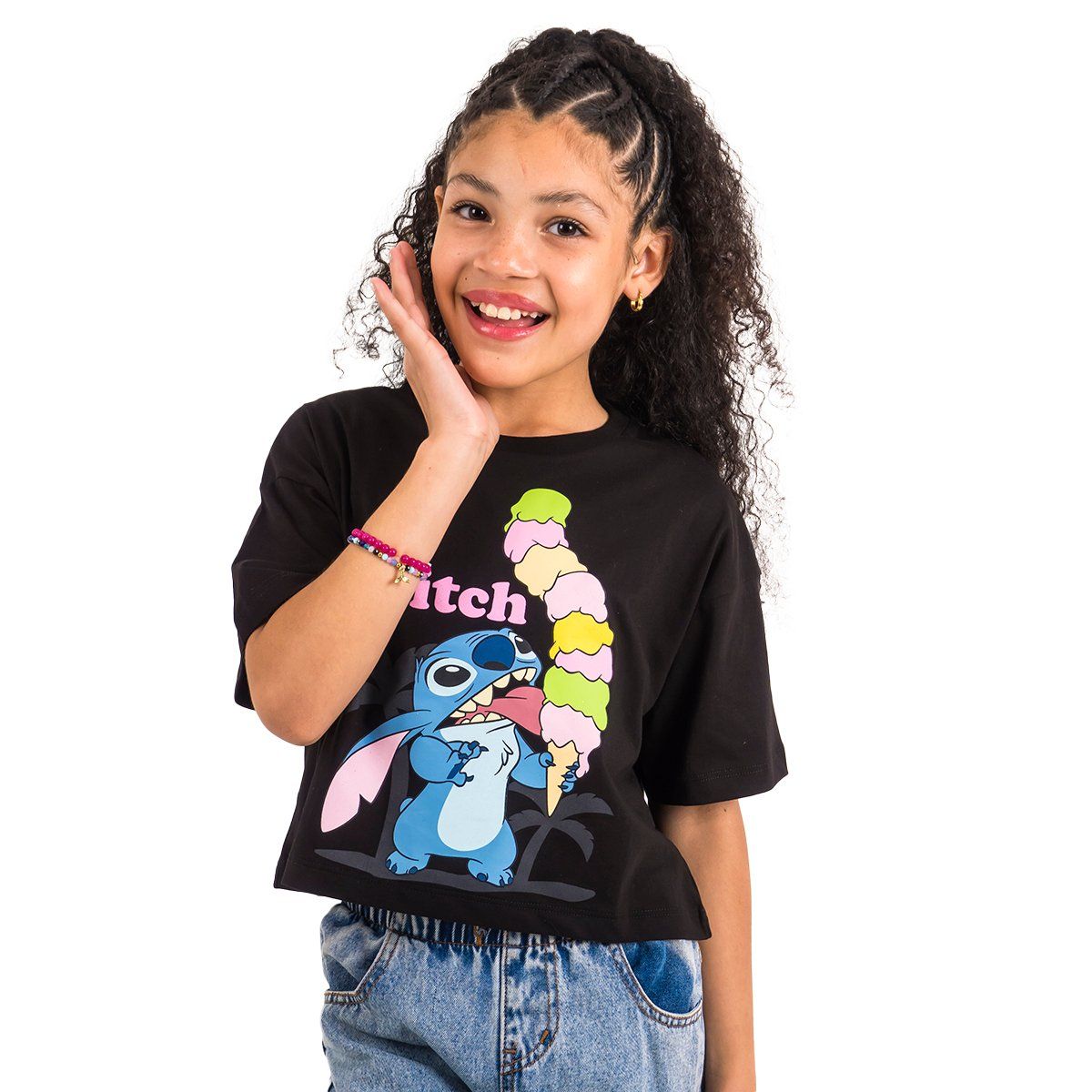 DISNEY - POLO BAS MC NIÑA LILO & STITCH NEGRO