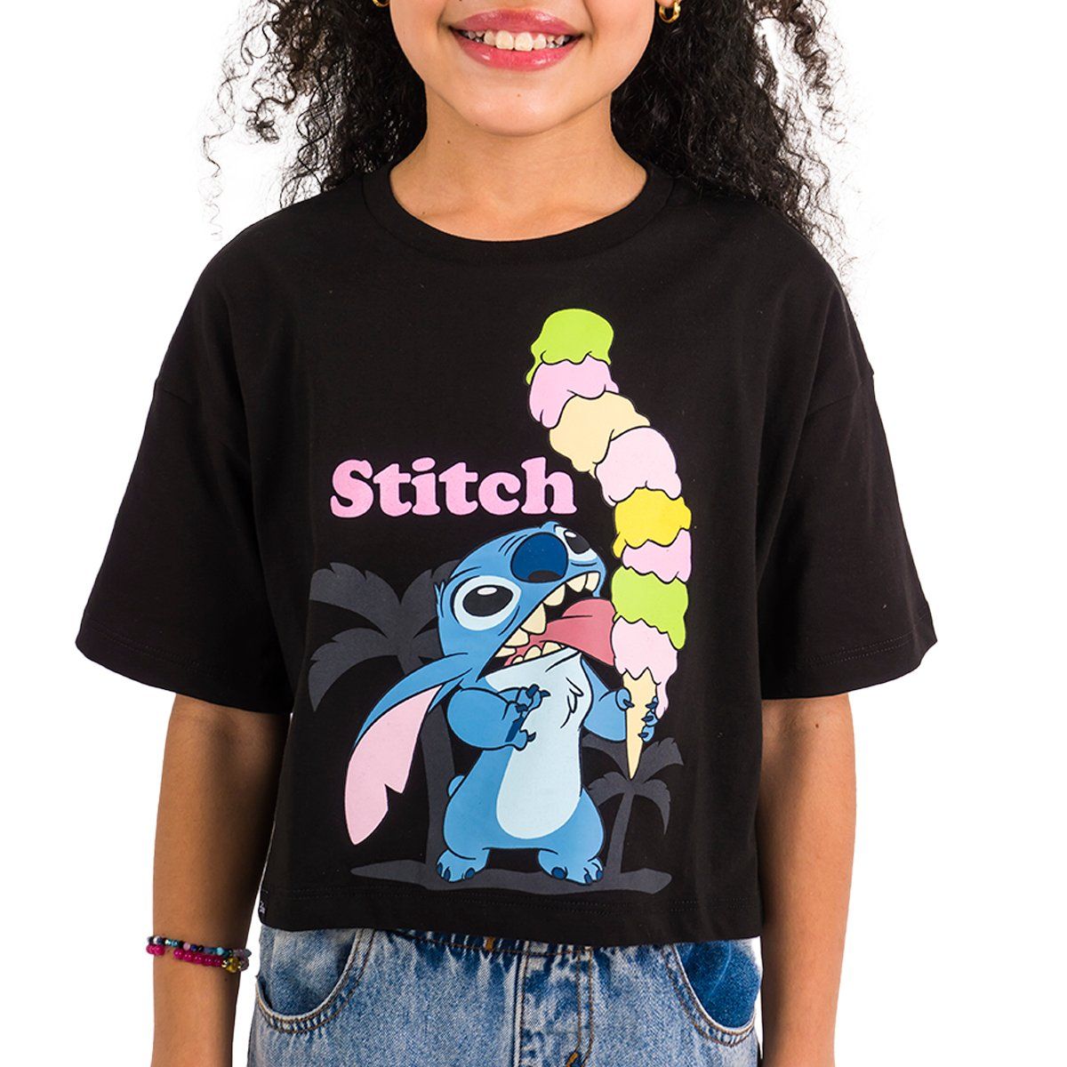 DISNEY - POLO BAS MC NIÑA LILO & STITCH NEGRO