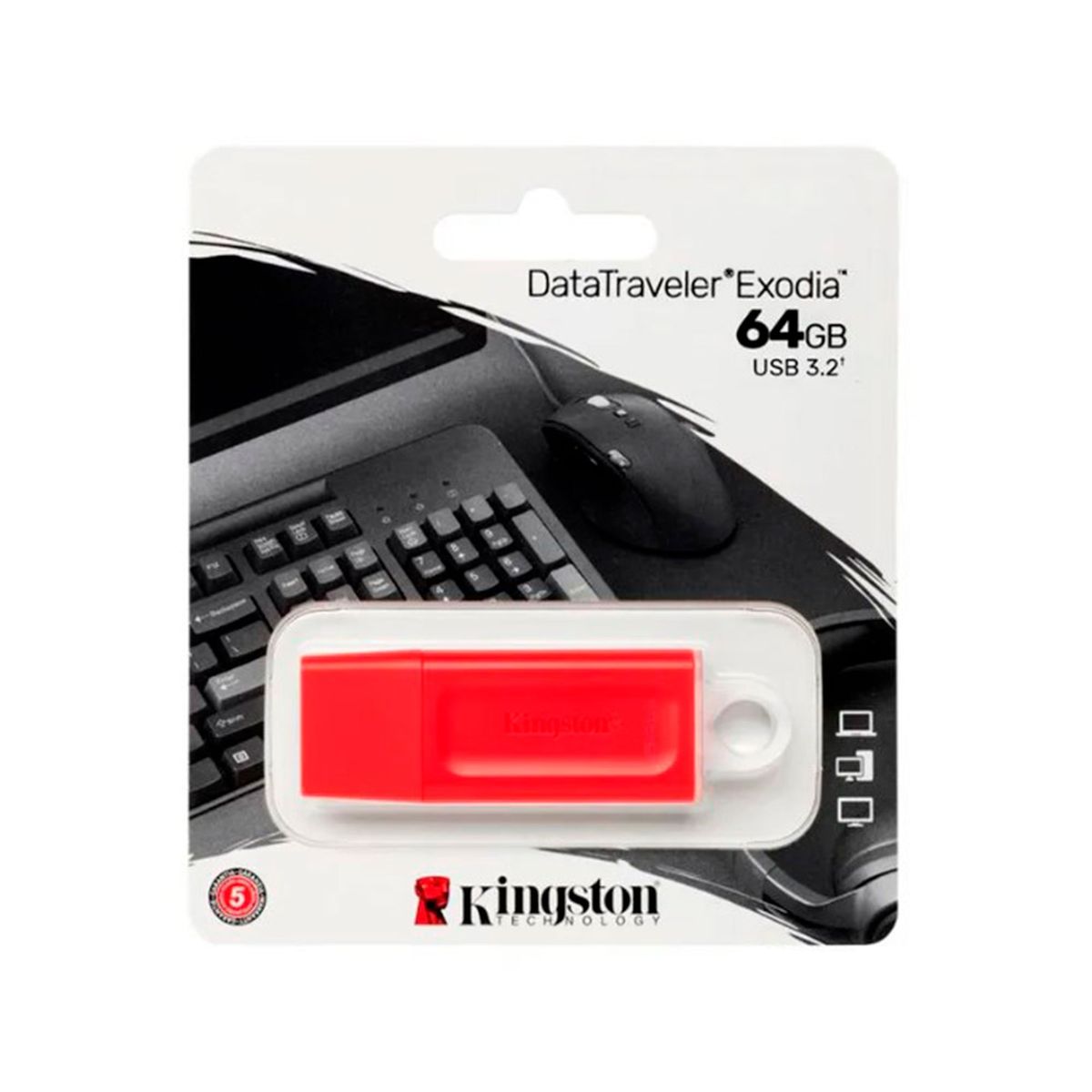 KINGSTON - UNIDAD FLASH KINGSTON DATATRAVELER EXODIA 64GB ROJO PN KC-U2G64-7GR